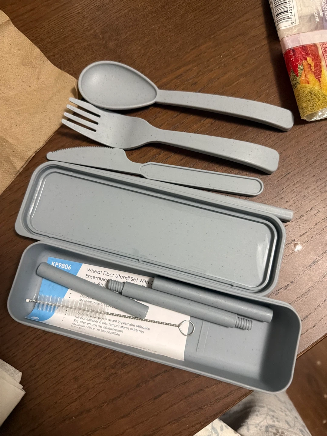 Wheat Fiber Utensil Set with Case, Grey - photo 2