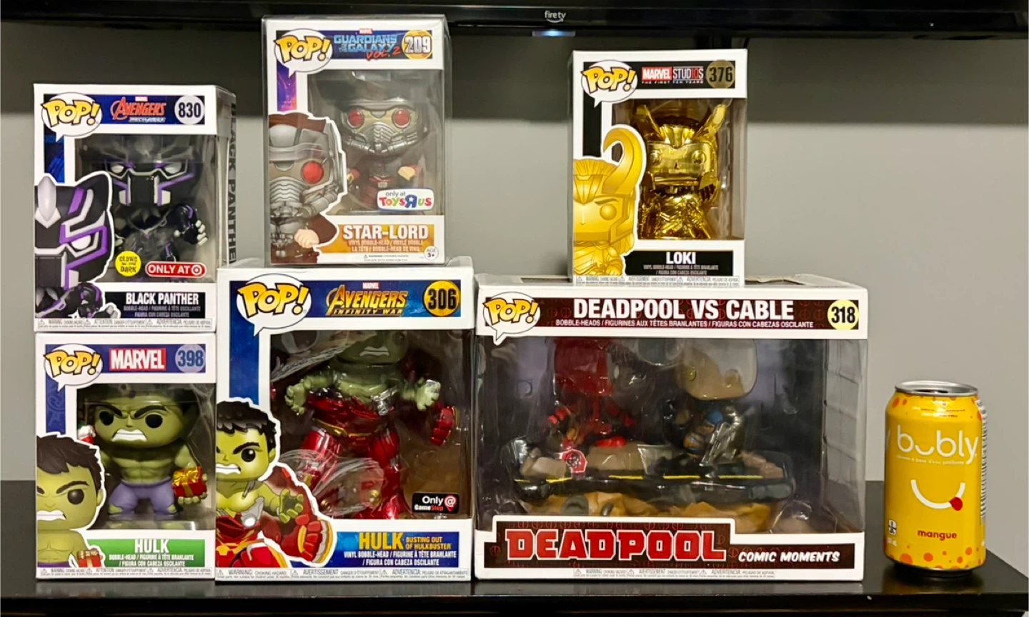 Funko Pop! Marvel Black Panther, Hulk, Star-Lord, Loki, Deadpool