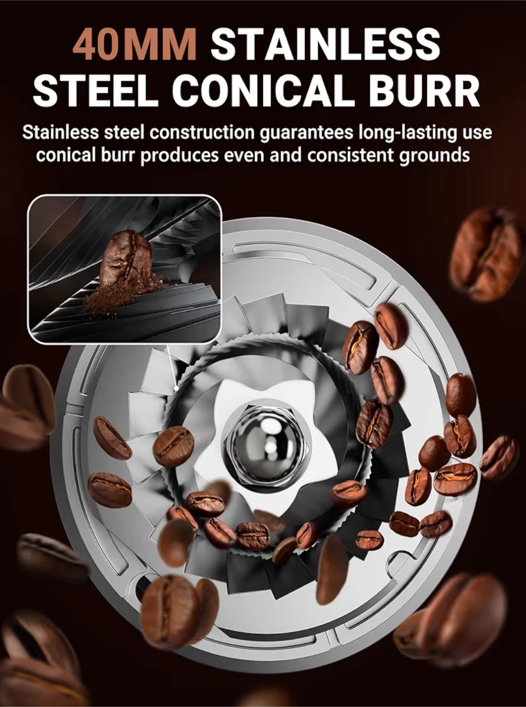 Amzchef Anti-Static Conical Burr Coffee Grinder - photo 4