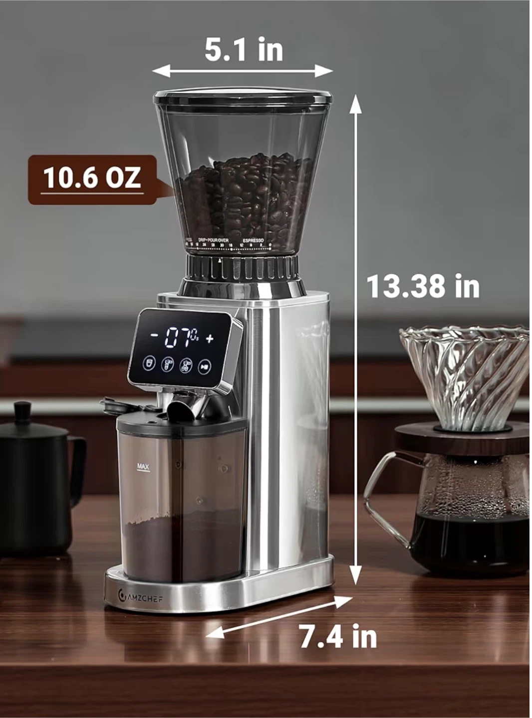 Amzchef Anti-Static Conical Burr Coffee Grinder