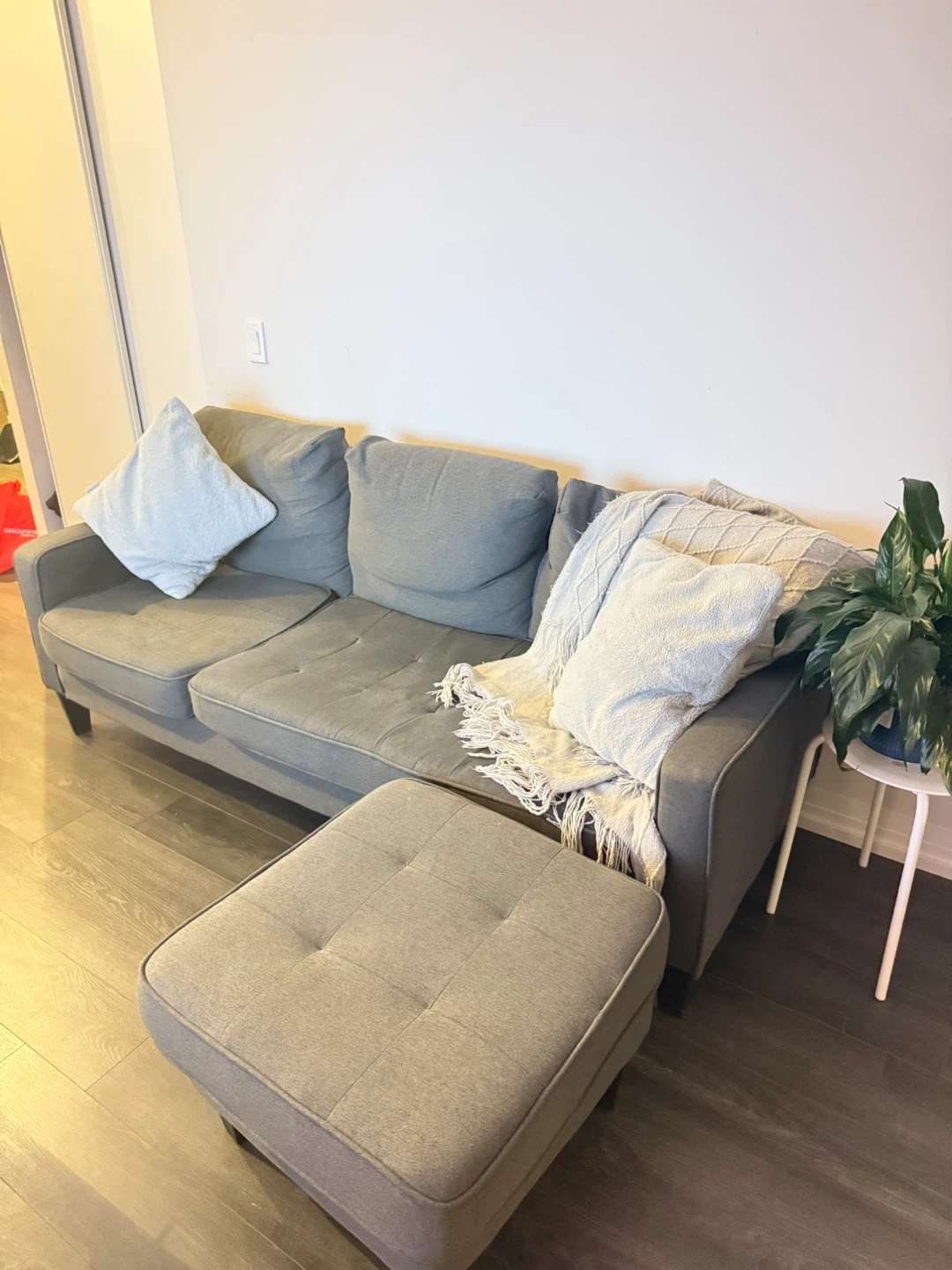 Grey Sofa with Ottoman