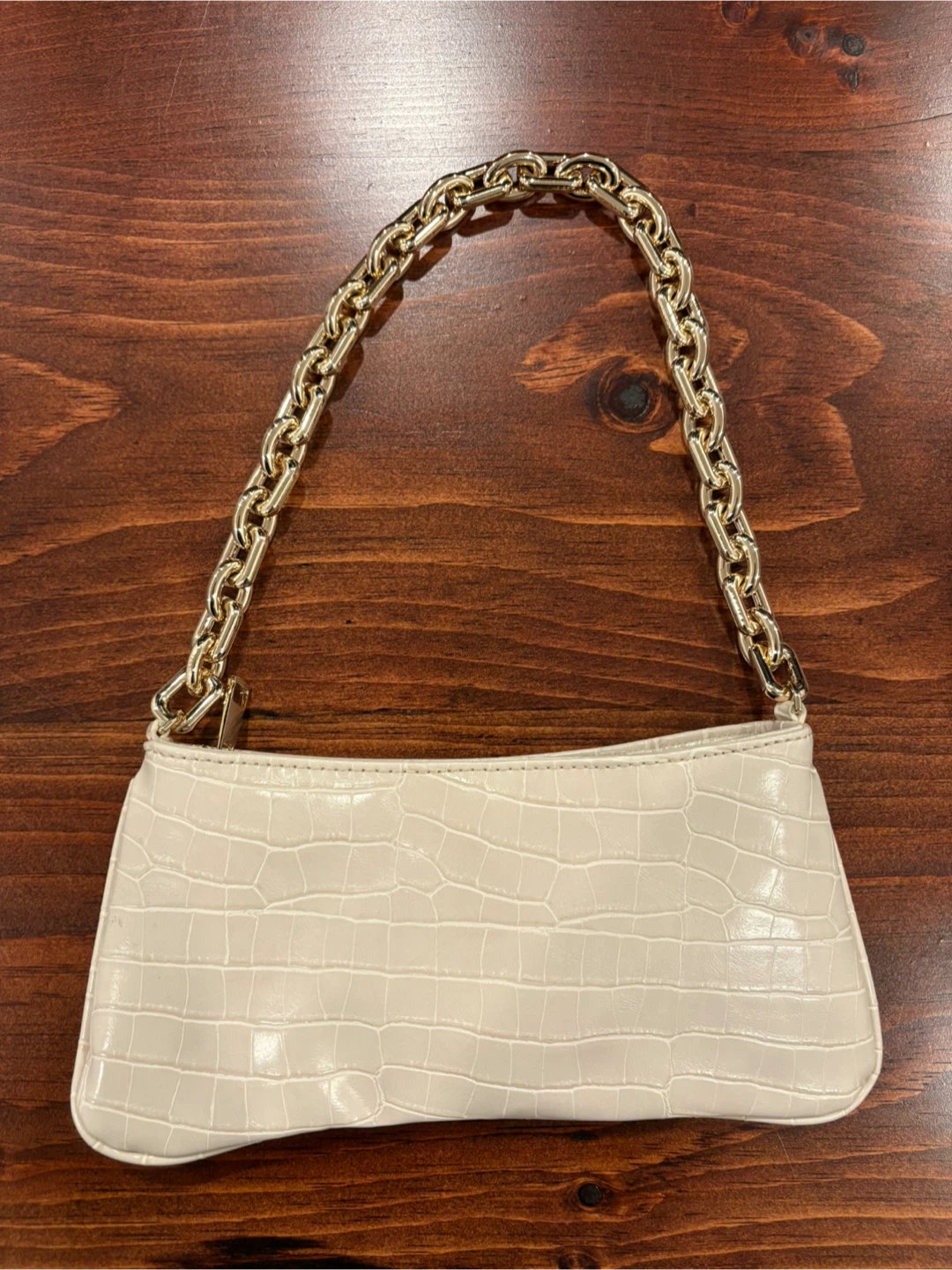 Zara Cream Faux Croc Shoulder Baguette Purse - photo 2