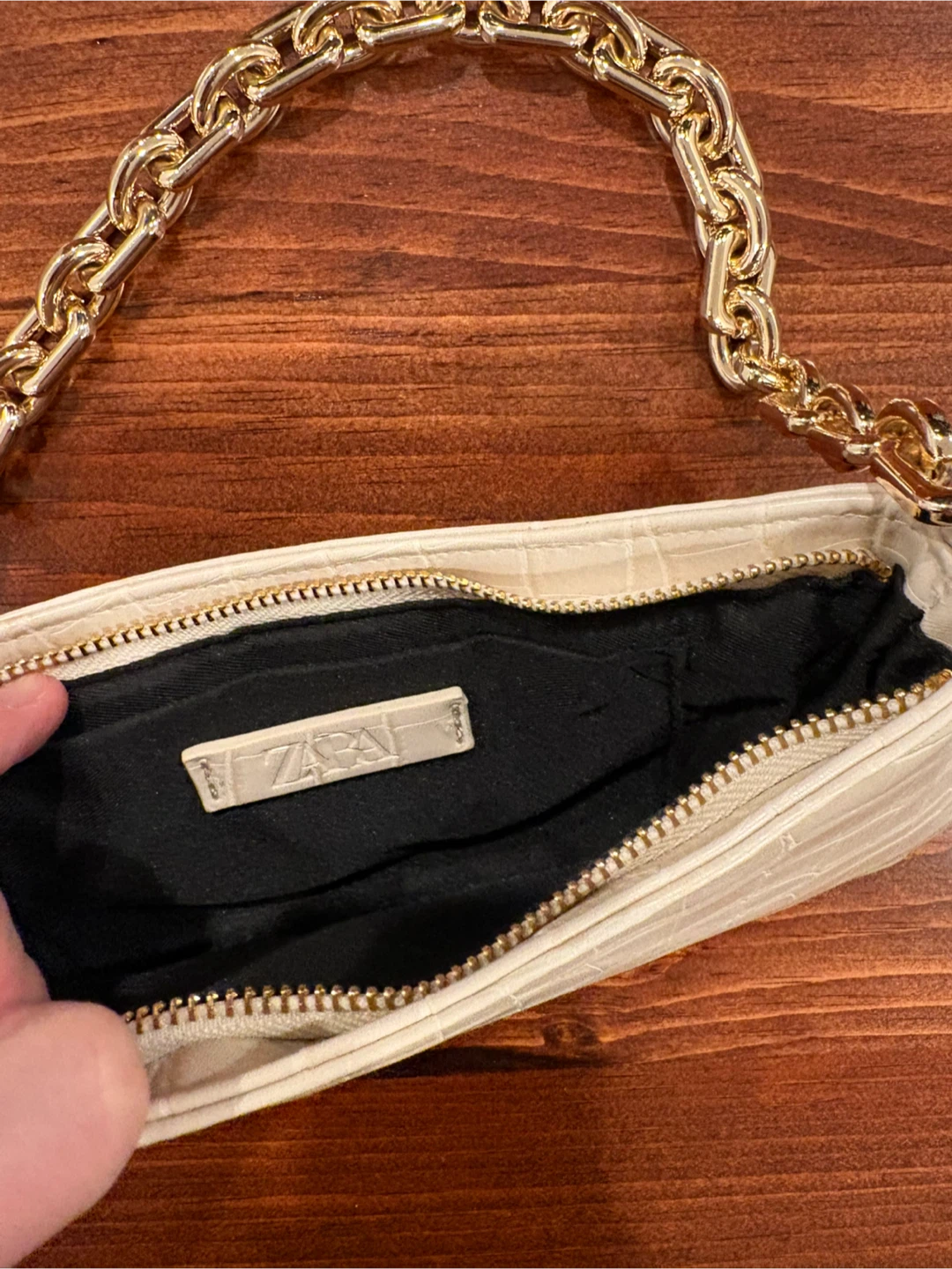 Zara Cream Faux Croc Shoulder Baguette Purse - photo 3
