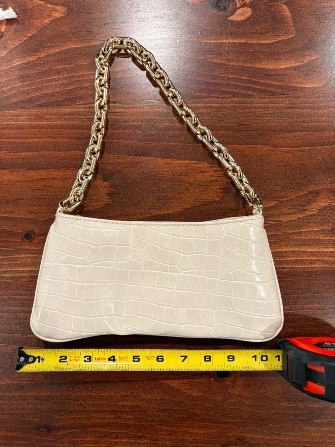 Zara Cream Faux Croc Shoulder Baguette Purse - photo 4