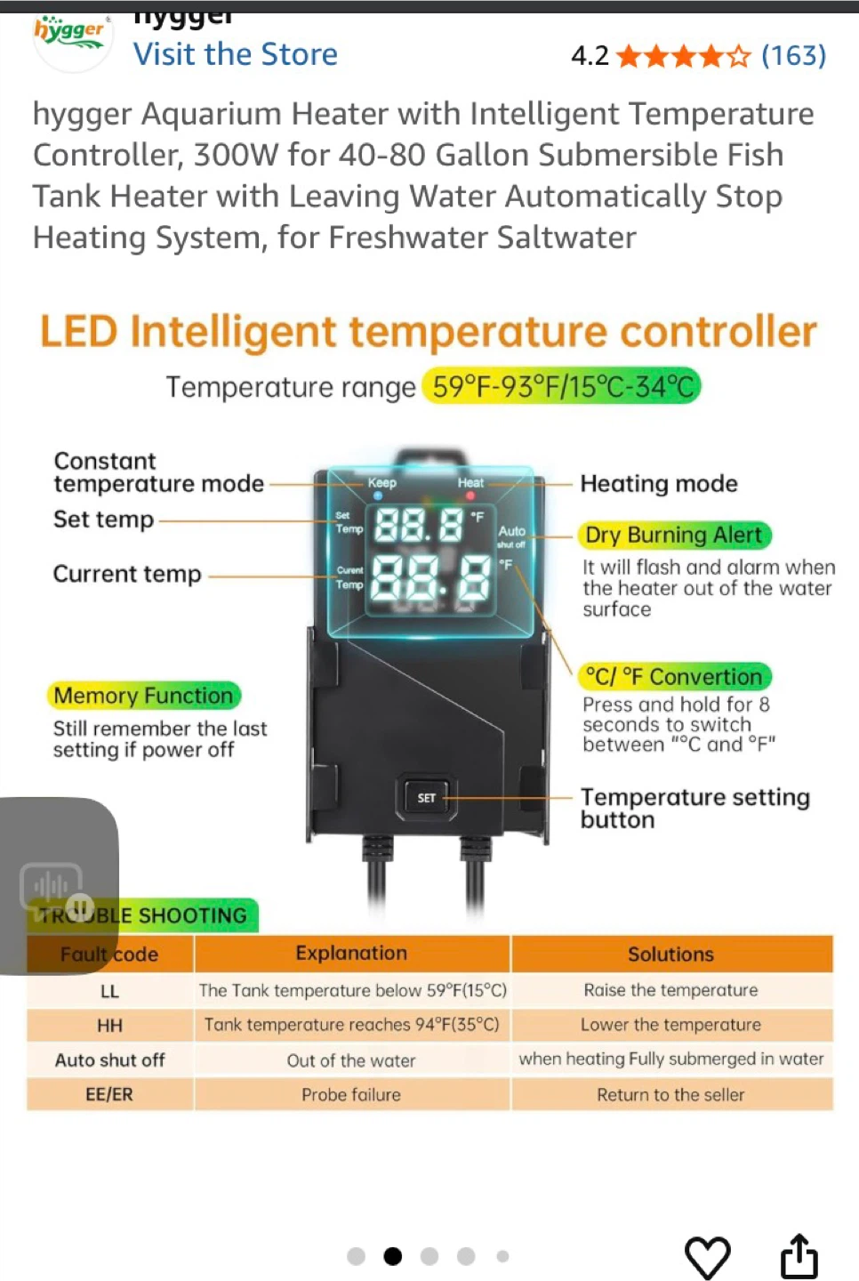 Hygger 300W Aquarium Heater with Controller
