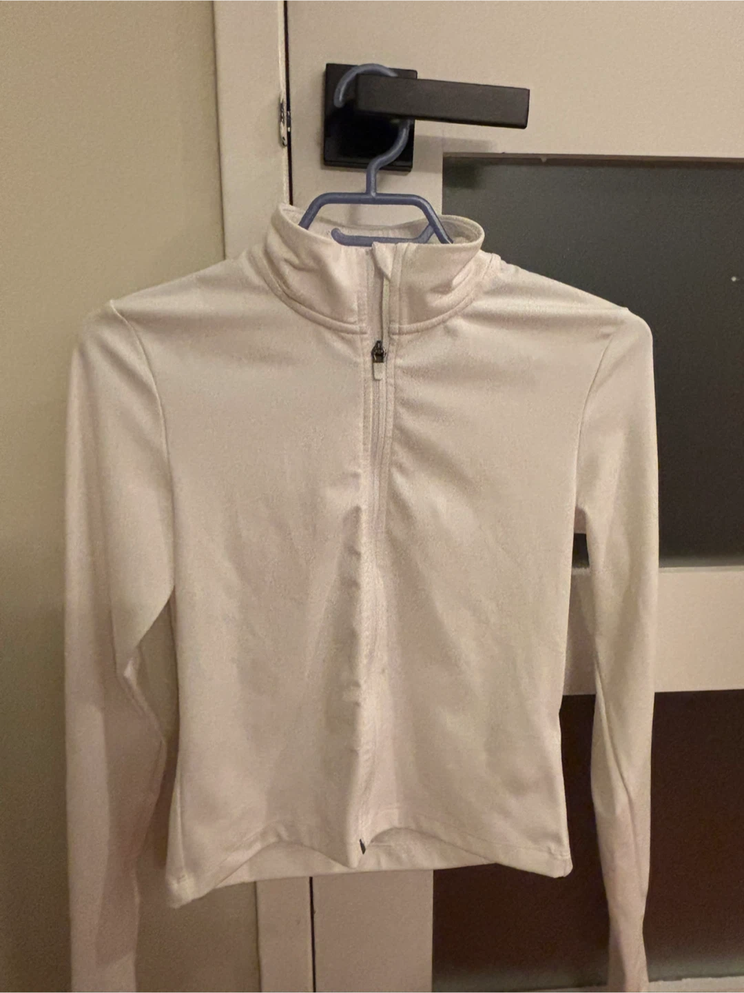 White Long Sleeve Zip-Up Athletic Top