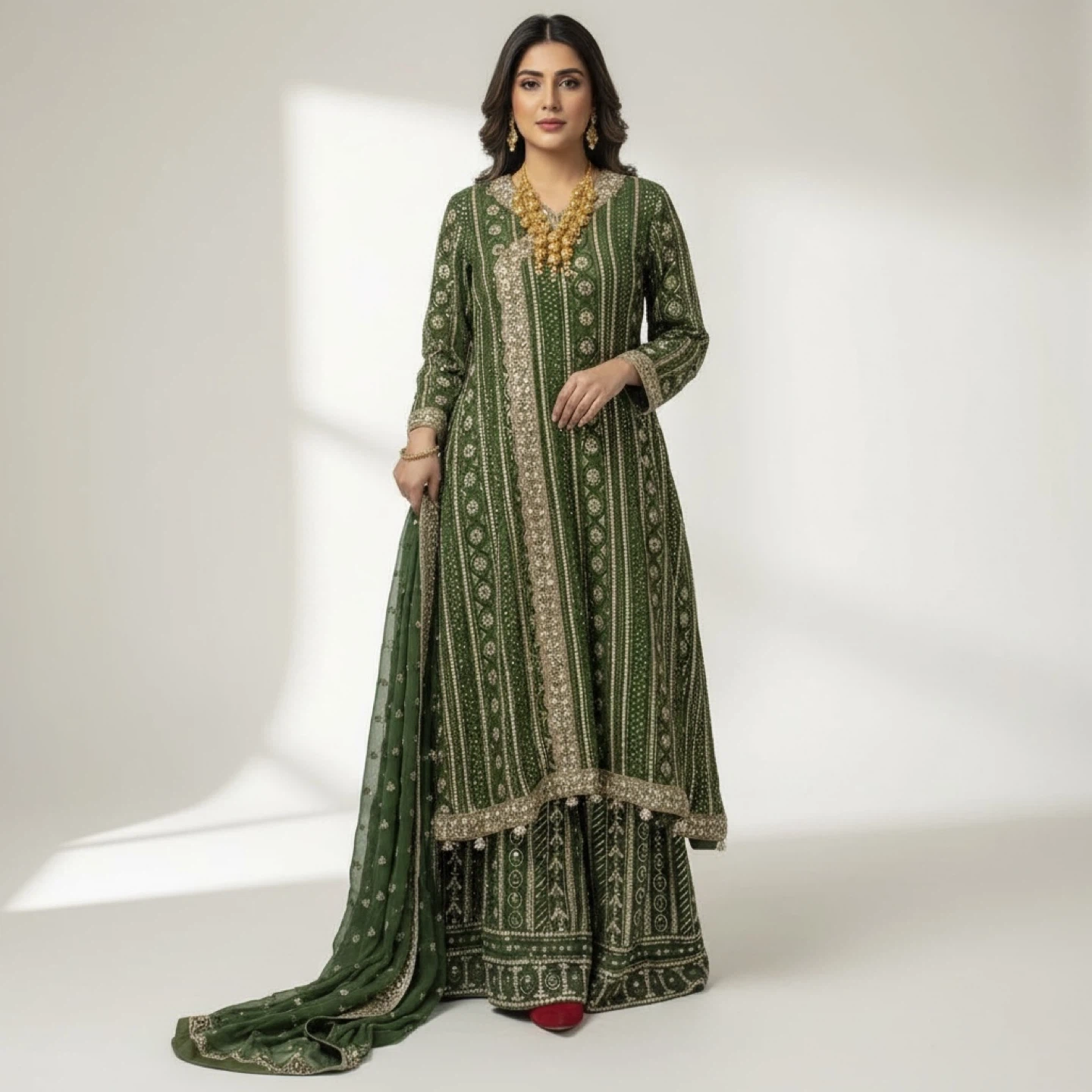 Green Embroidered Pakistani Salwar Kameez