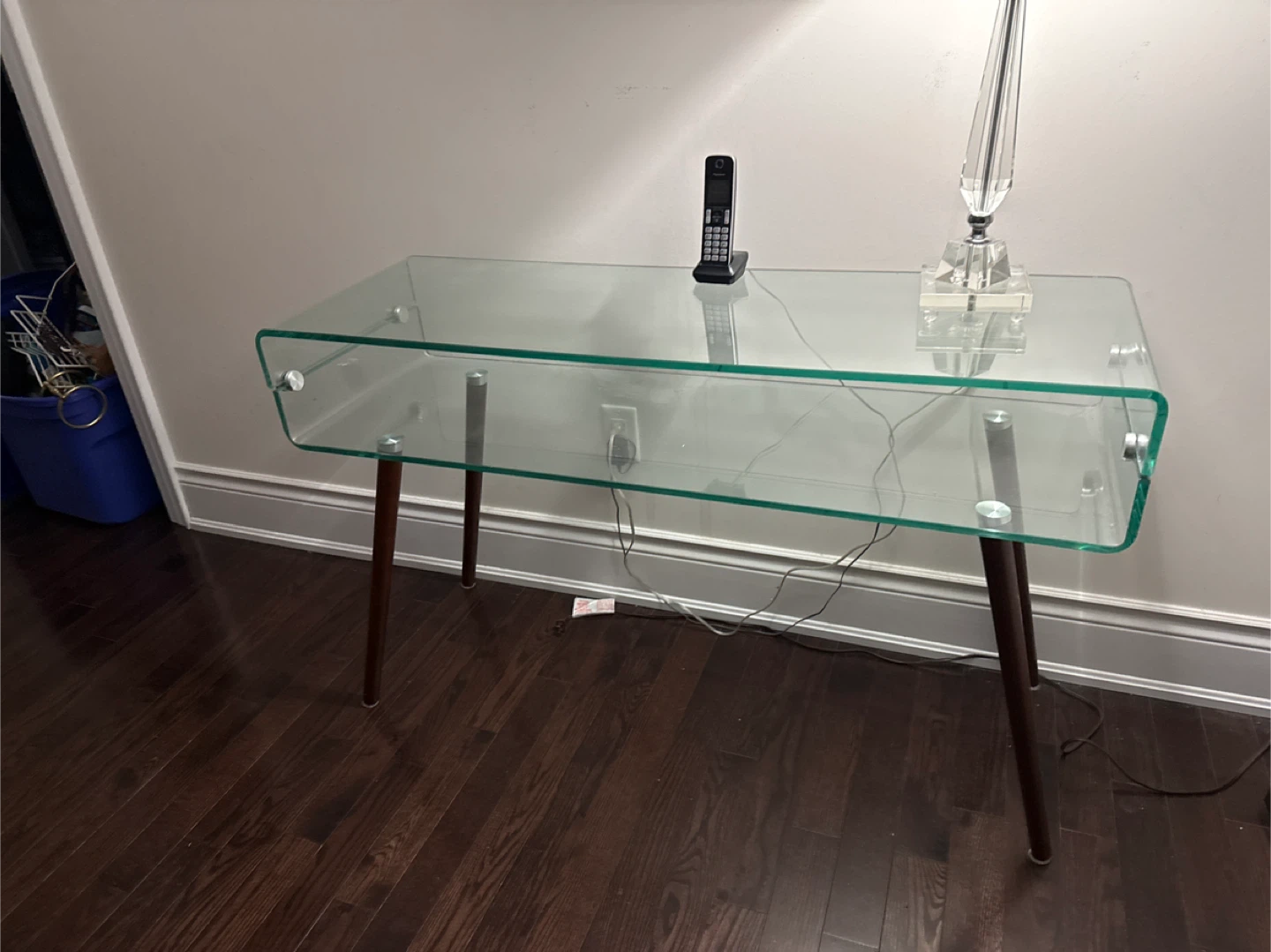 Glass Console Table with Wooden Legs - photo 2