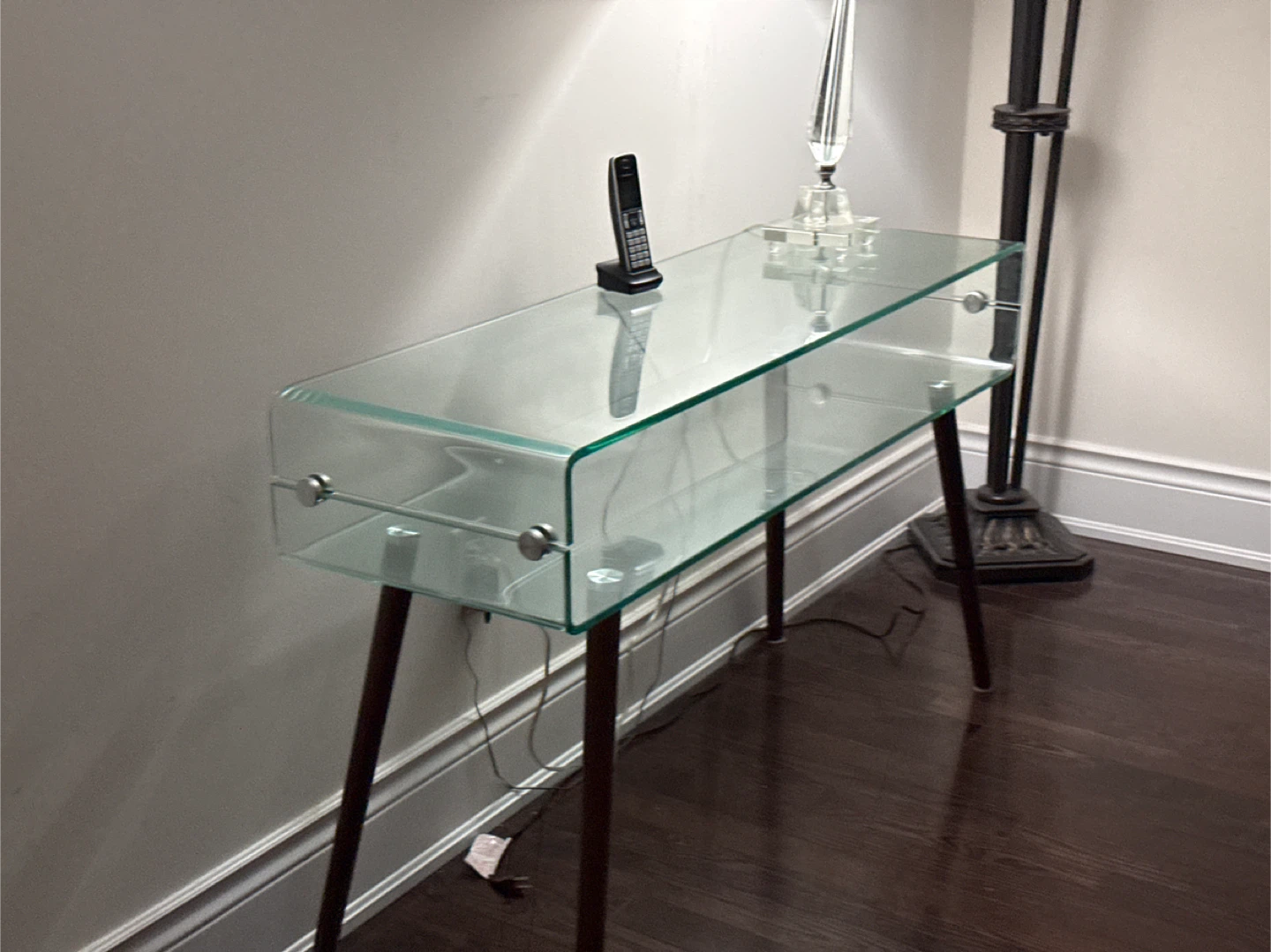Glass Console Table with Wooden Legs