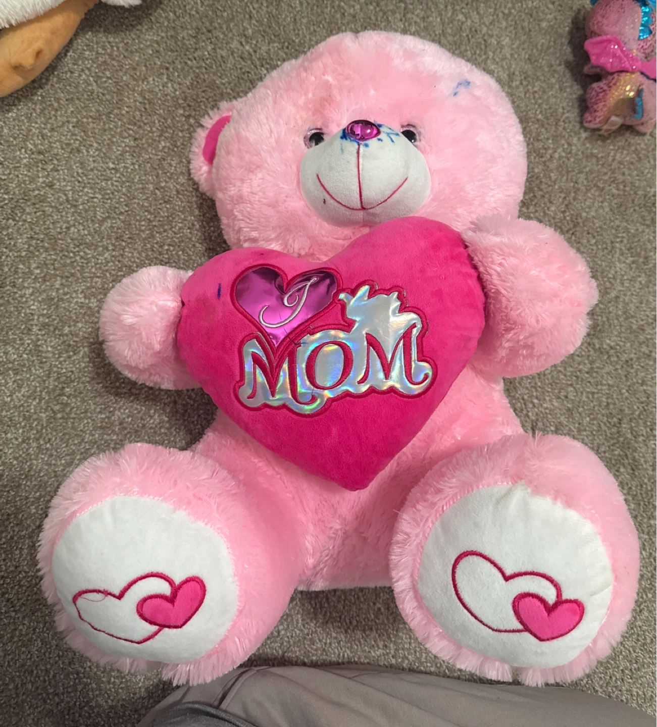 Pink Teddy Bear with "I ❤️ MOM" Heart