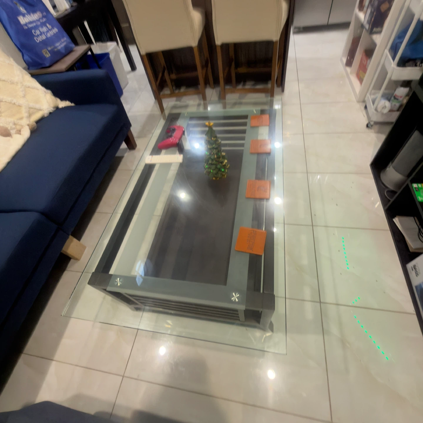 Blue Sofa, Glass Coffee Table and blue armchair - photo 2