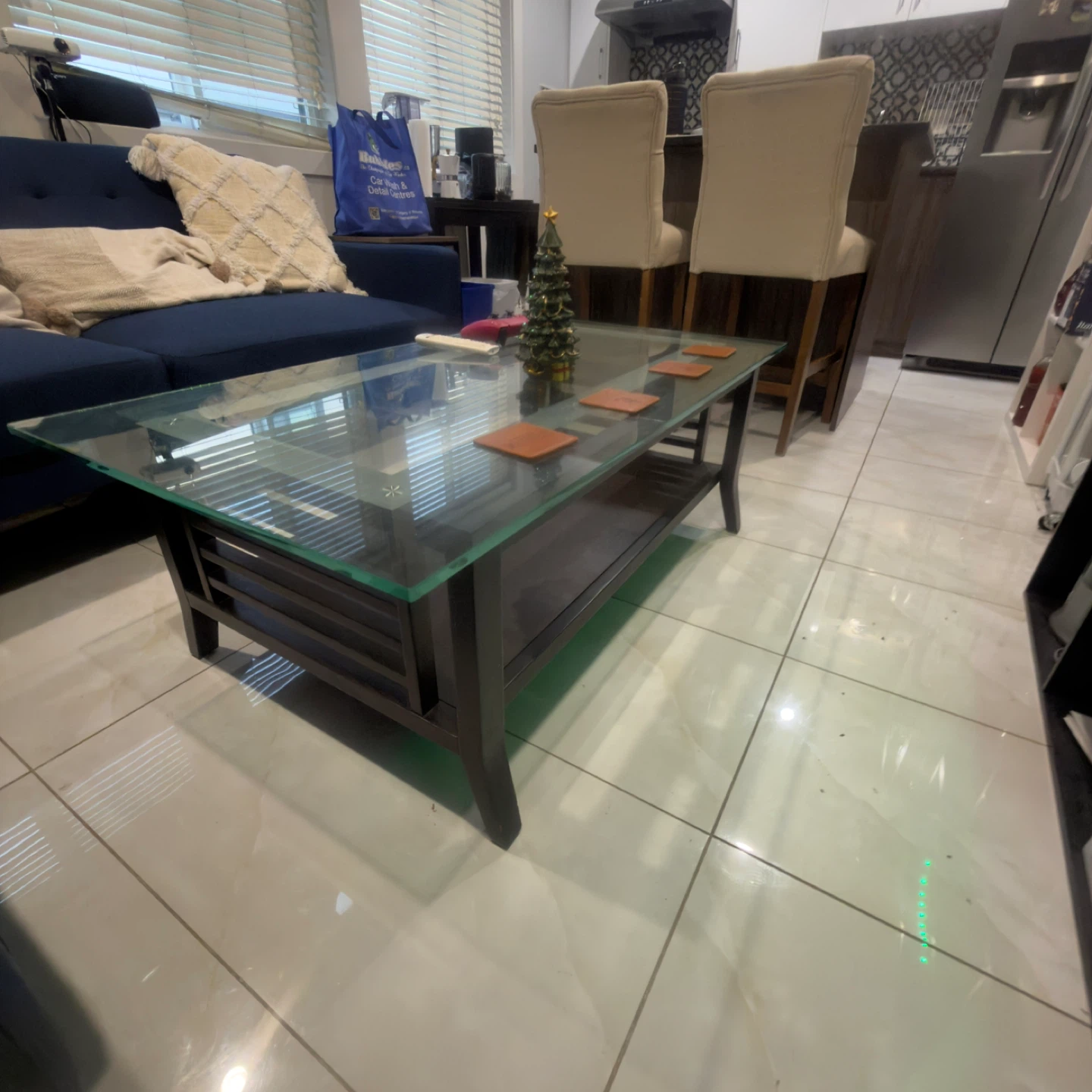 Blue Sofa, Glass Coffee Table and blue armchair - photo 3