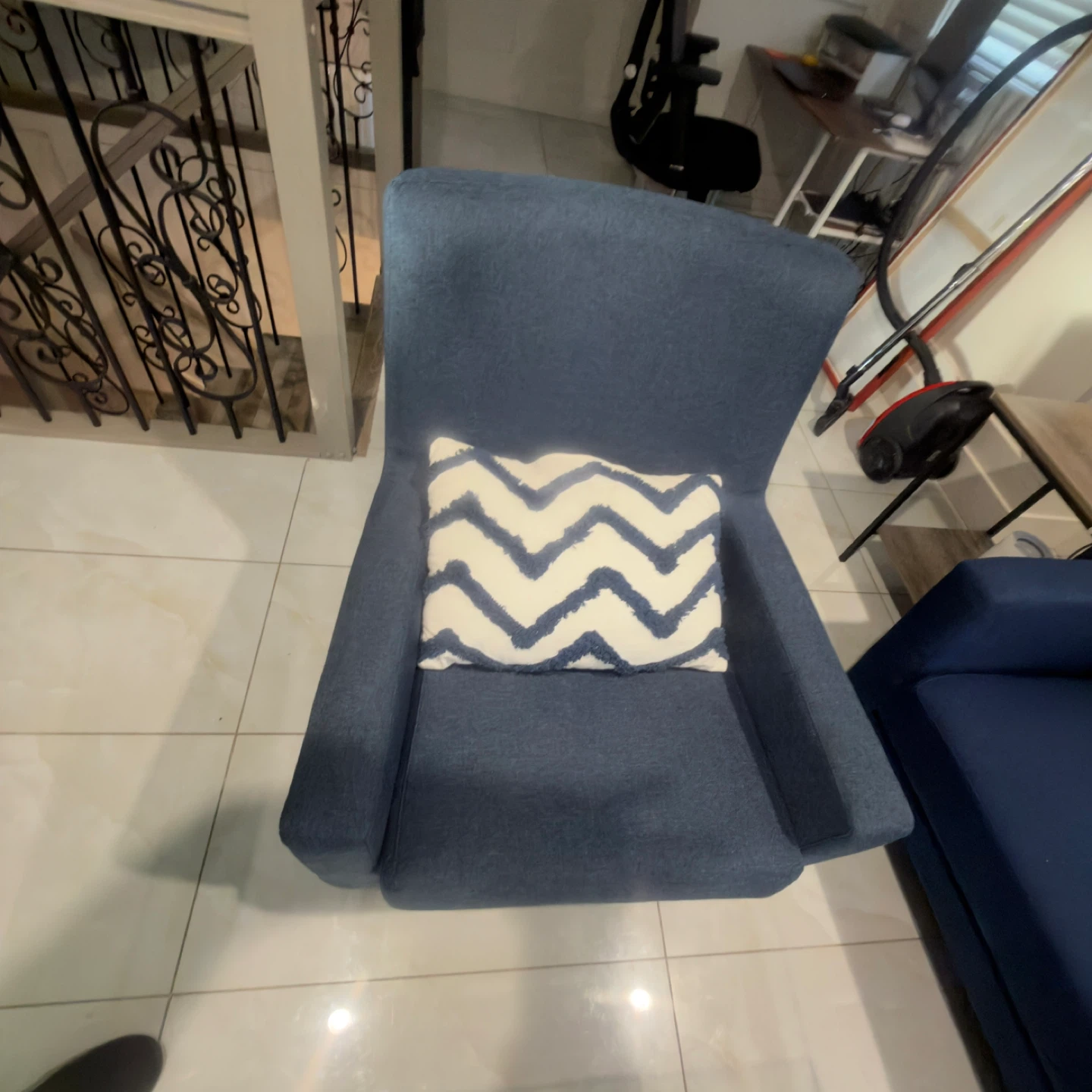 Blue Sofa, Glass Coffee Table and blue armchair - photo 4