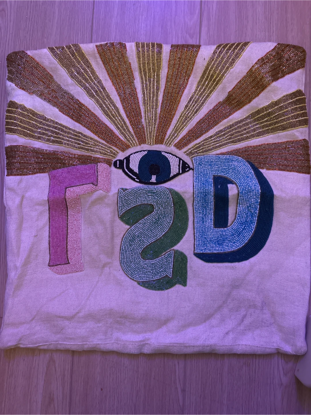 Jonathan Adler Hand-Beaded ‘LSD’ 20x20” pillow case