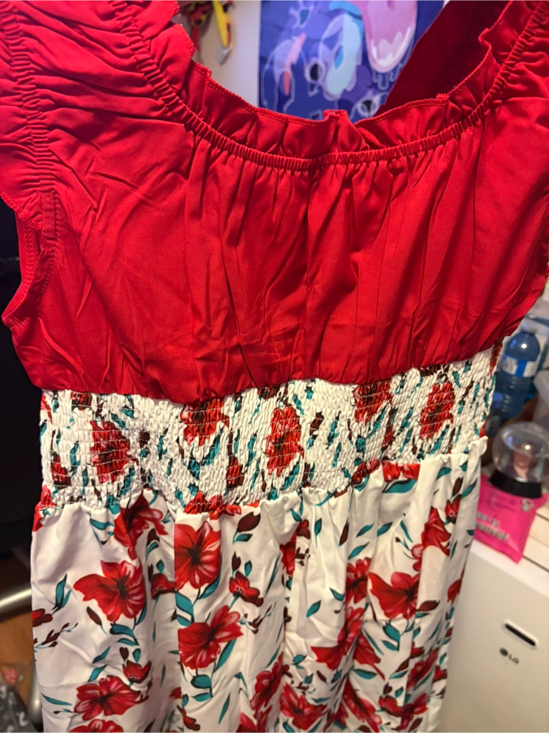 Red & Floral Smocked Dress