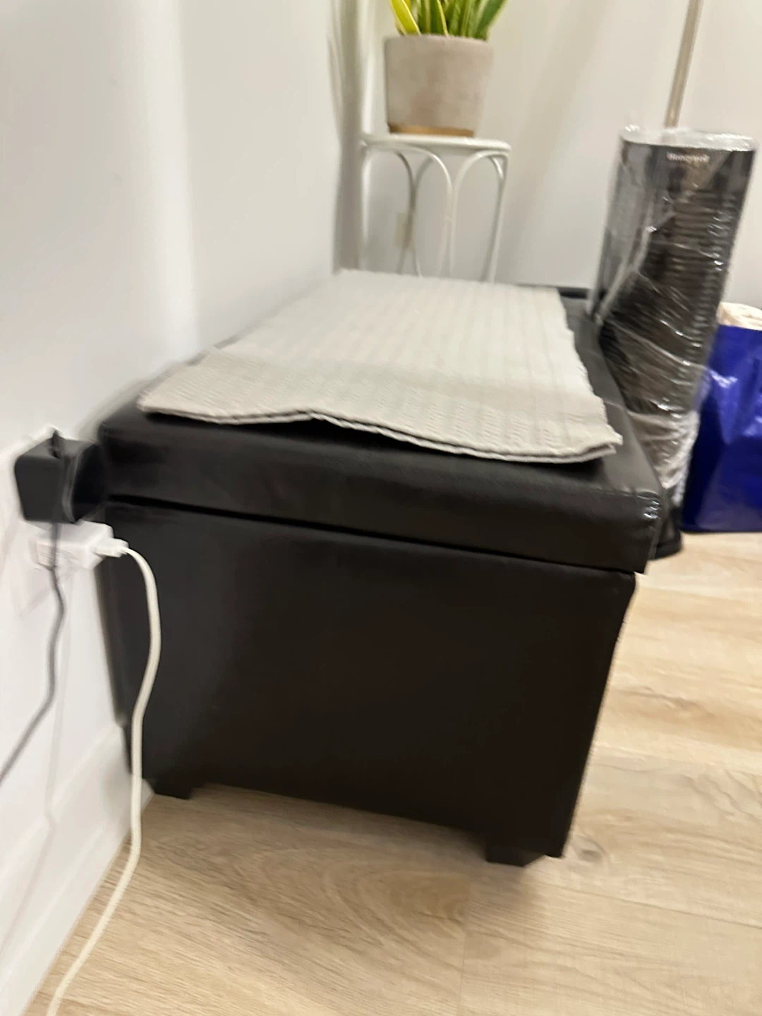 Storage Ottoman Bench - Black Faux Leather