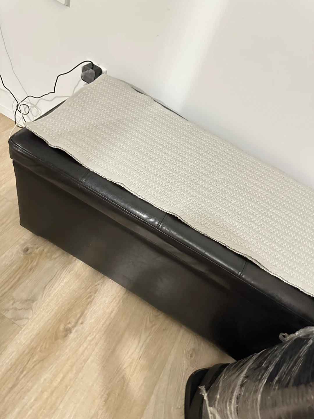 Storage Ottoman Bench - Black Faux Leather - photo 2