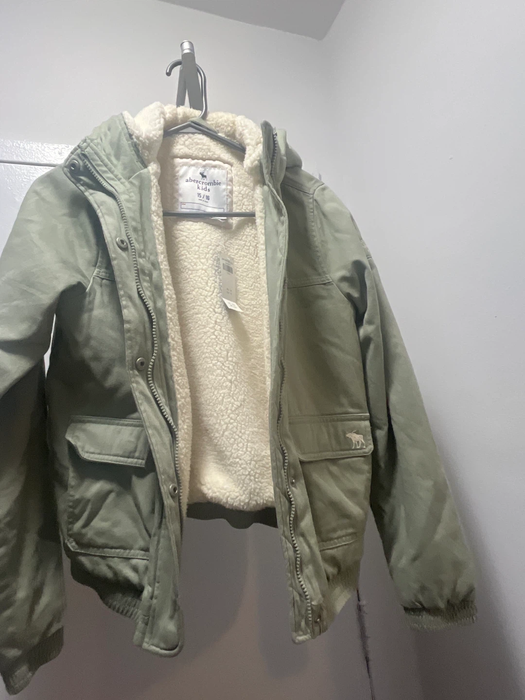 Abercrombie Kids' Olive Green Sherpa-Lined Jacket, Size 15/16 - photo 2