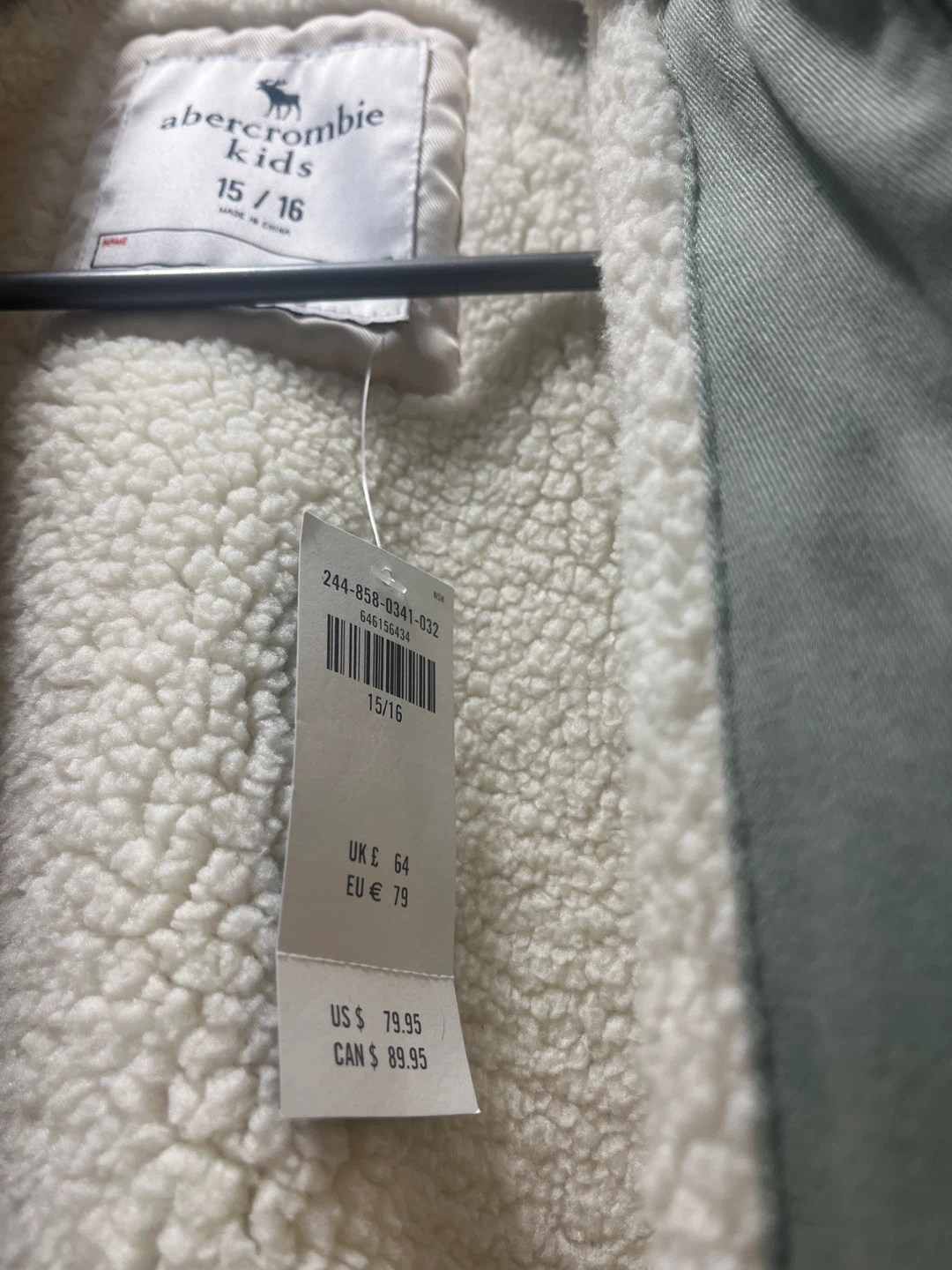Abercrombie Kids' Olive Green Sherpa-Lined Jacket, Size 15/16 - photo 3