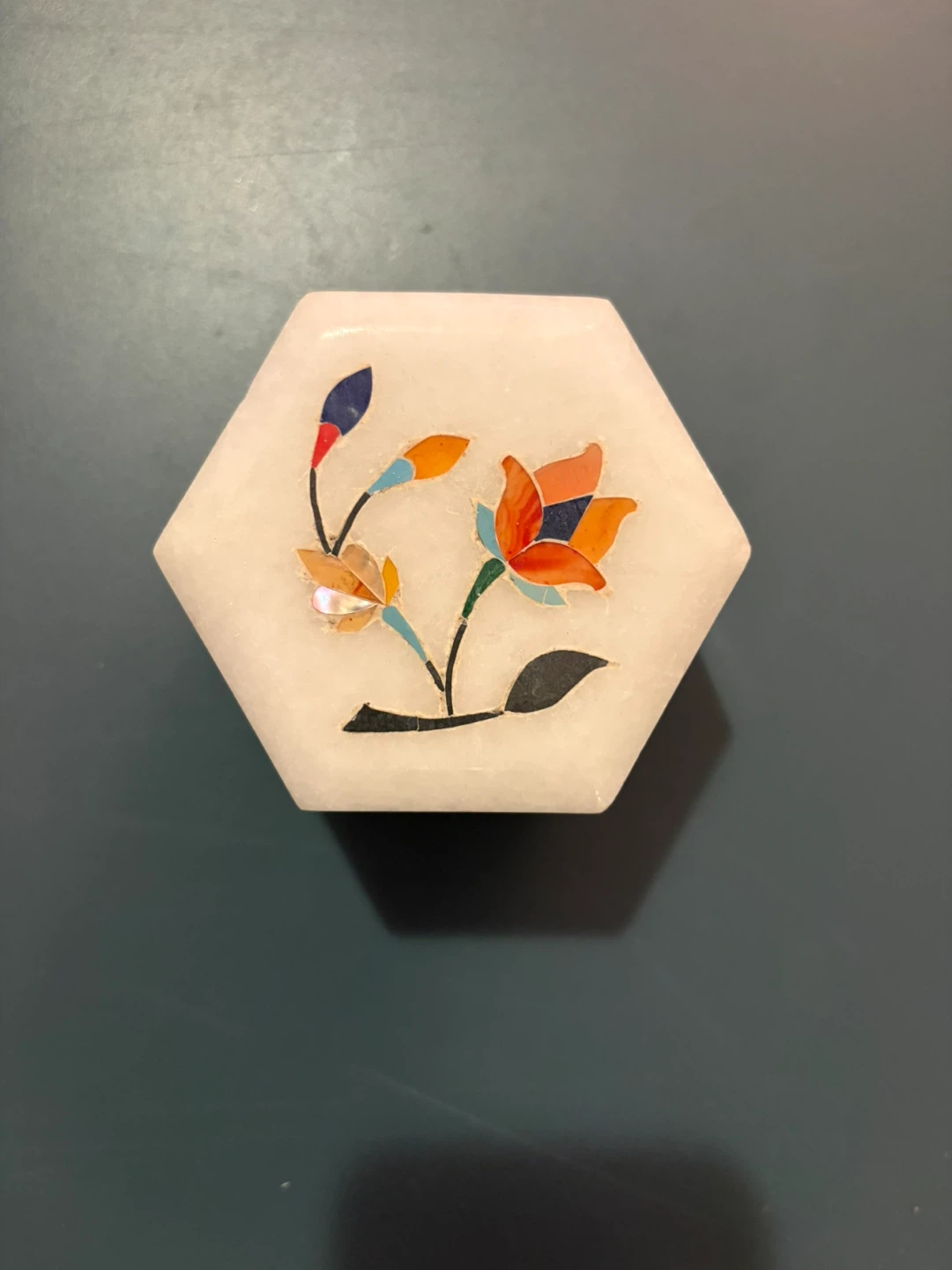 Marble Trinket Box with Floral Inlay