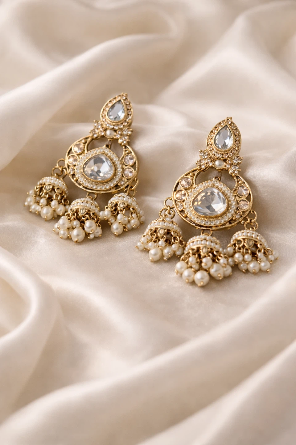 Gold Jhumka Earrings with Pearls - photo 2