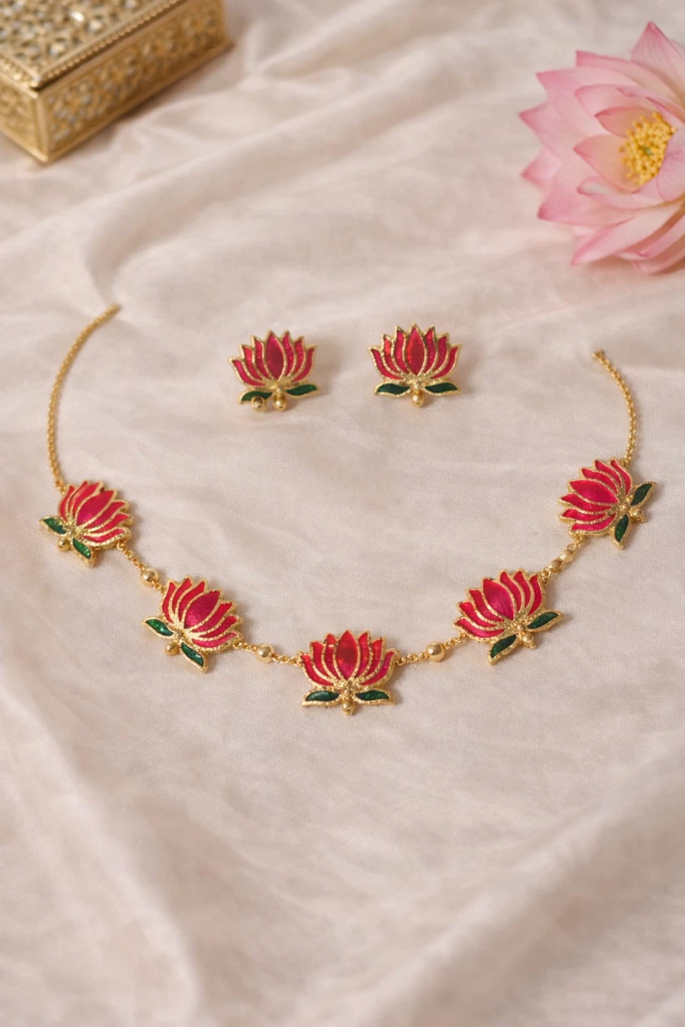 Lotus Design Necklace & Earring Set