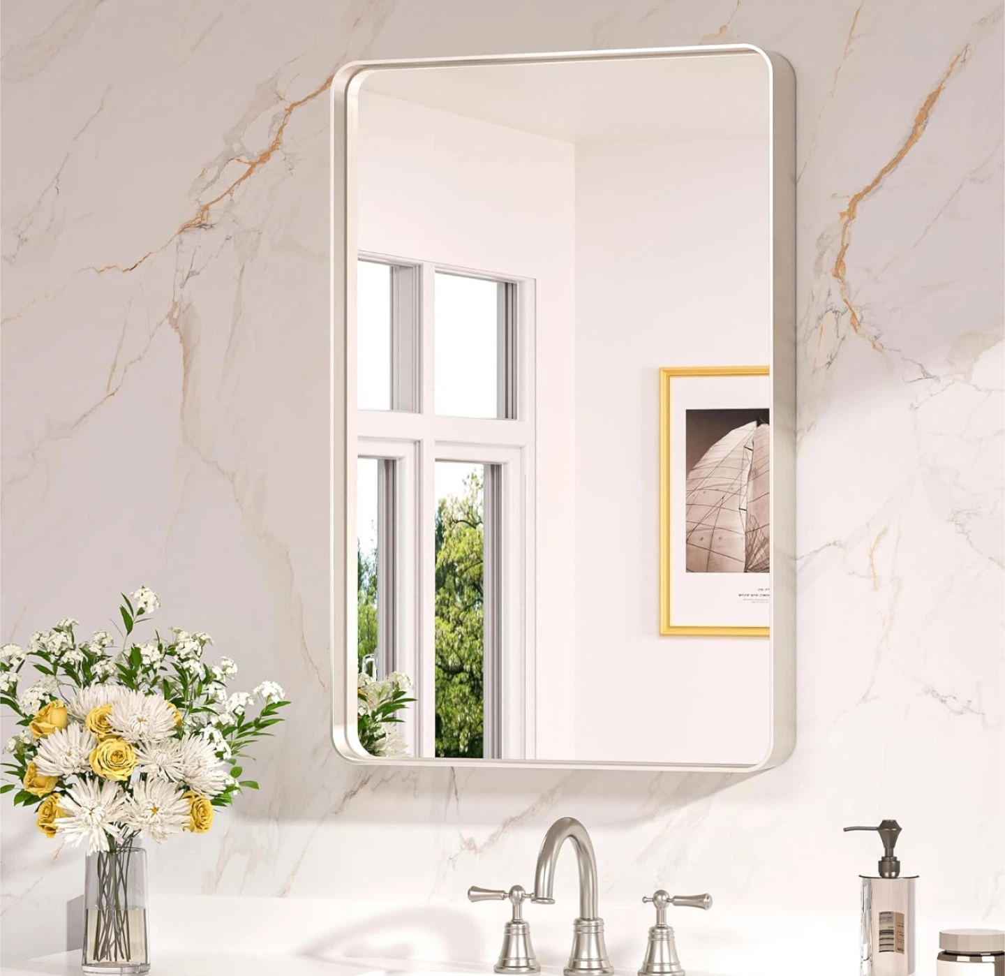 Brand New in Box 20 x 30 Inch Brushed Nickel Bathroom Mirror