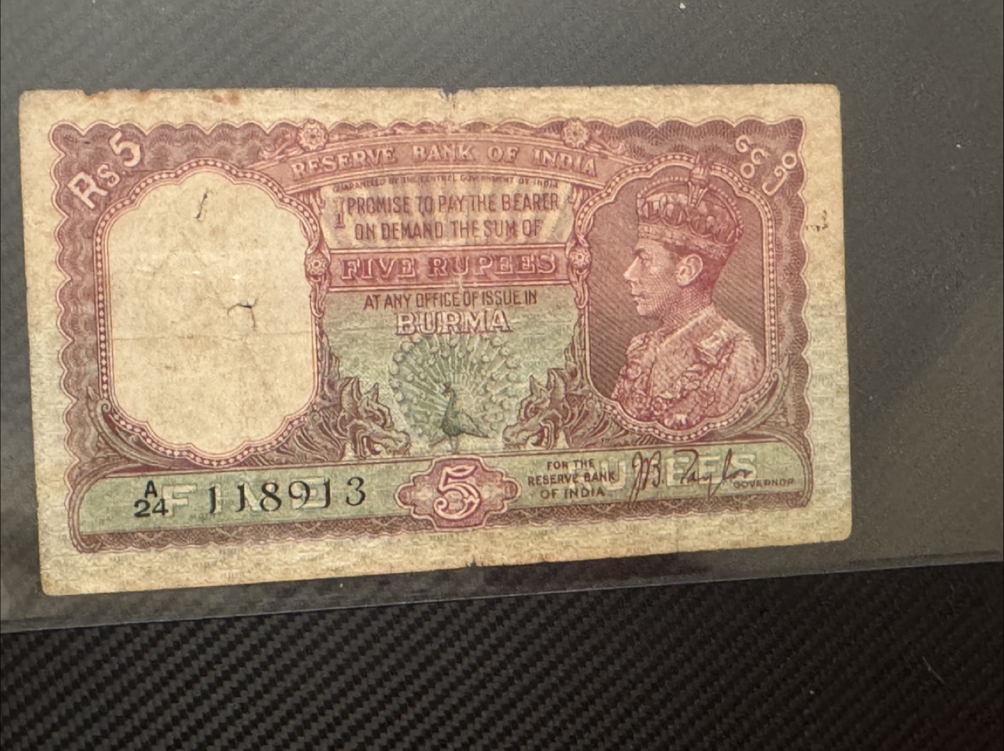 British India Burma Rs 5 King George VI banknote