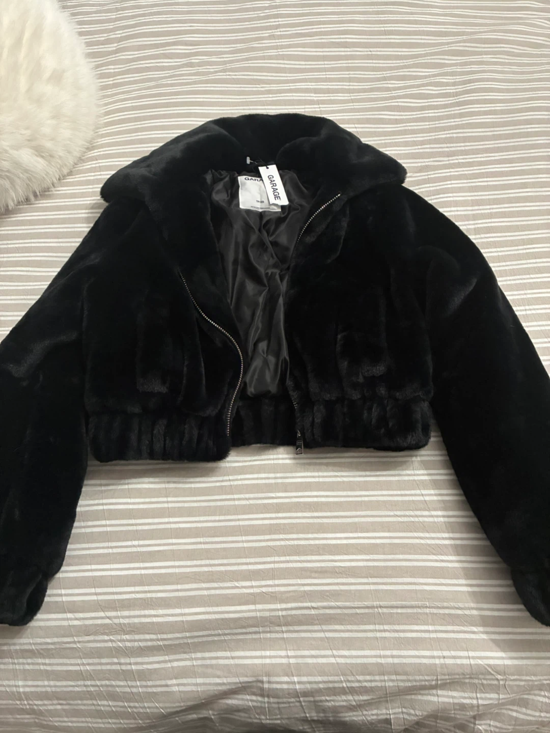 Garage Black Faux Fur Bomber Jacket - XS