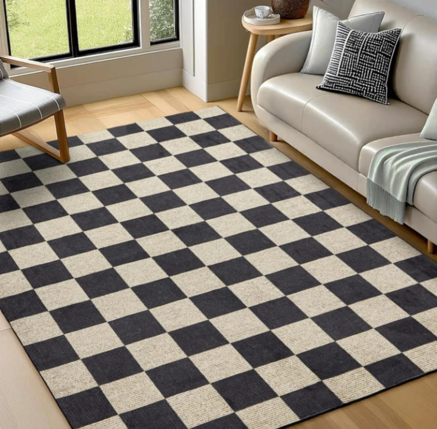 Checkerboard Area Rug - Black & Beige