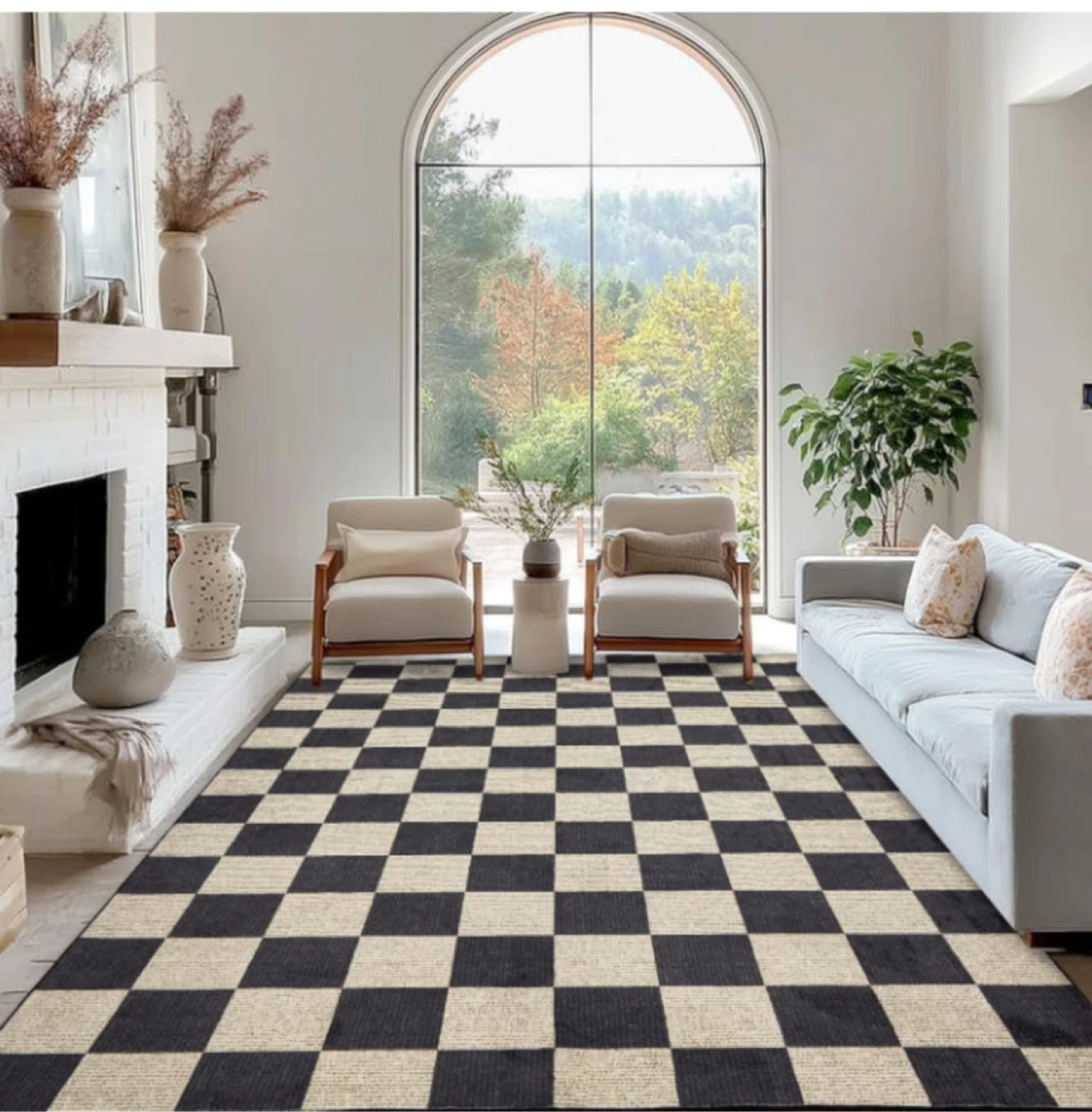 Checkerboard Area Rug - Black & Beige - photo 2