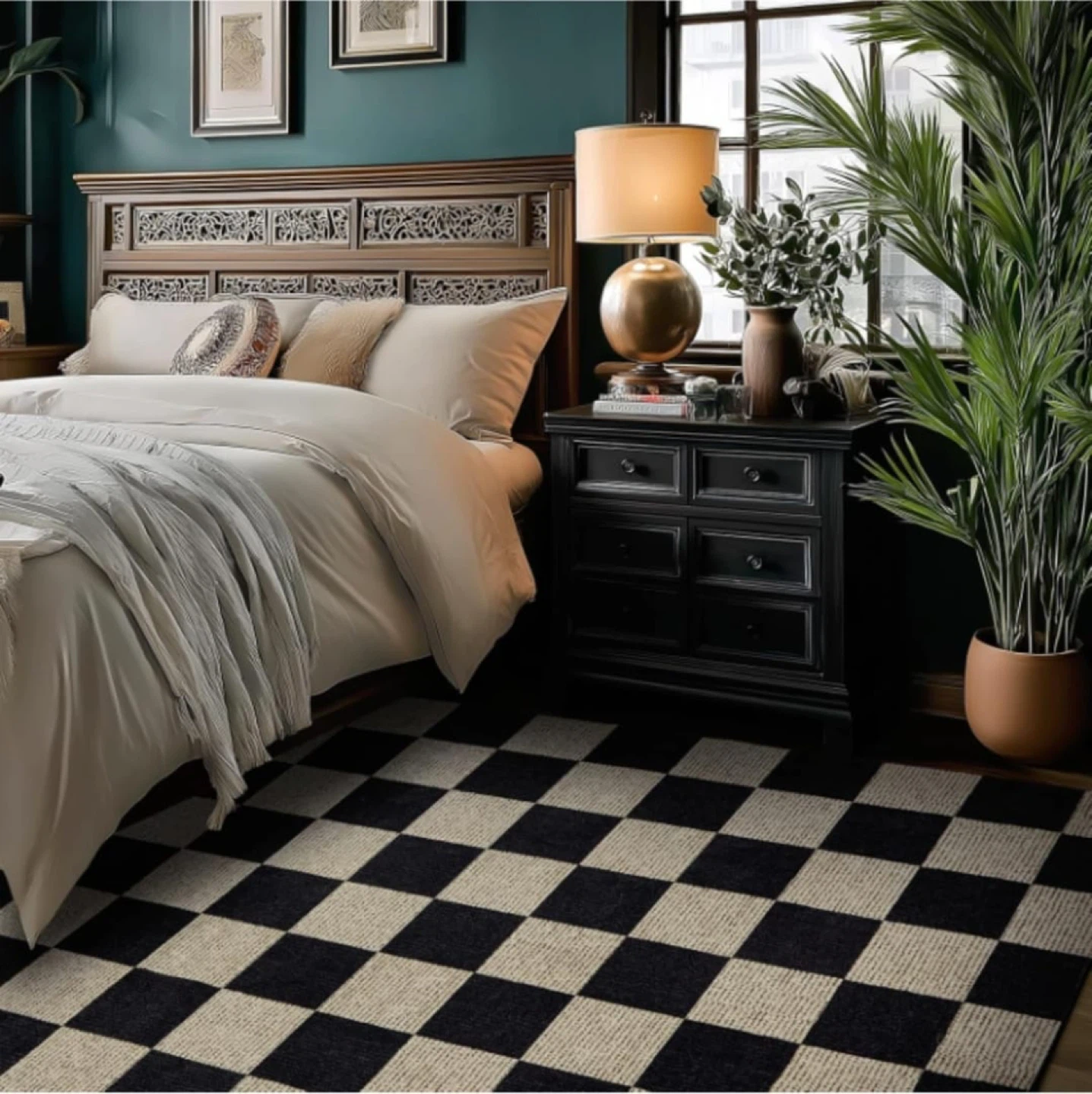Checkerboard Area Rug - Black & Beige - photo 4