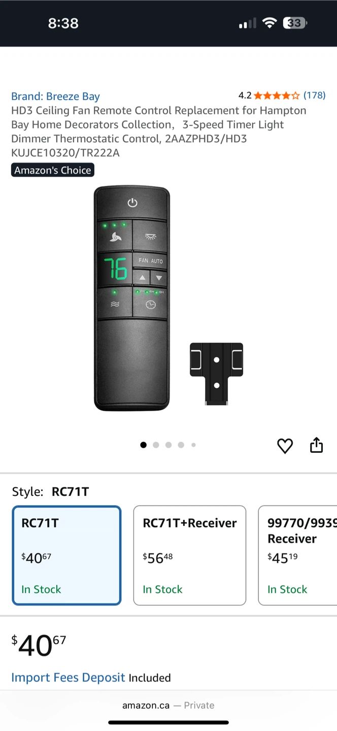 Breeze Bay RC-71T Ceiling Fan Remote - NEW - photo 2
