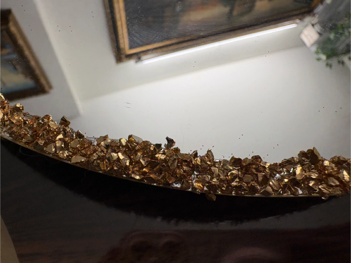 Round Mirror Tray with gold stones & red flowers - photo 3