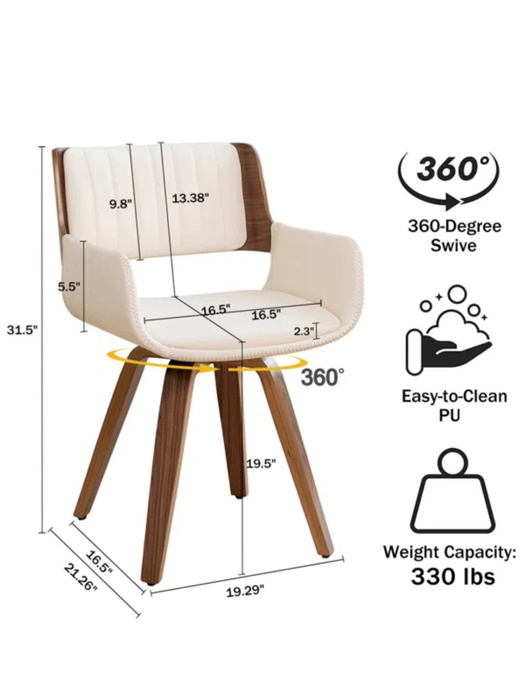 4 Swivel Accent Chairs - Wood & Cream - photo 2