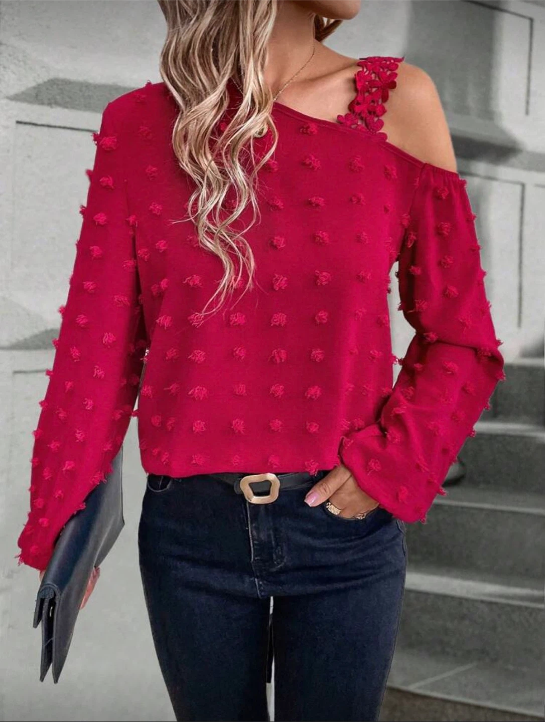 Red One-Shoulder Blouse