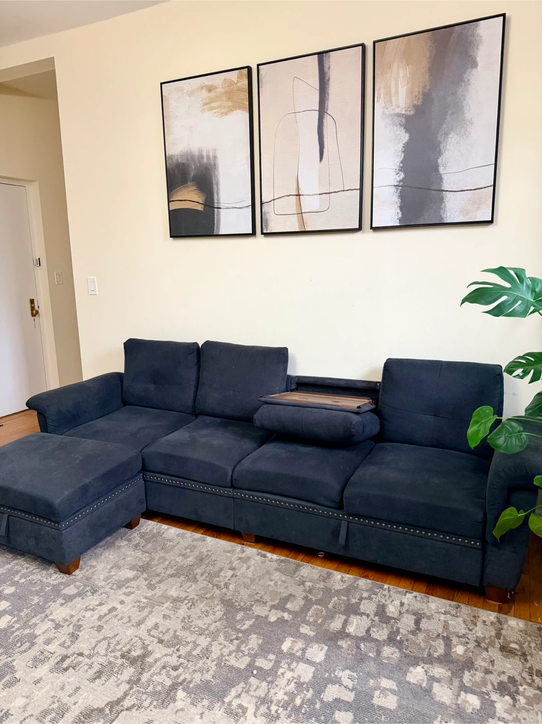 Dark Gray Sofa with Ottoman, Storage and Cup Holder - photo 2