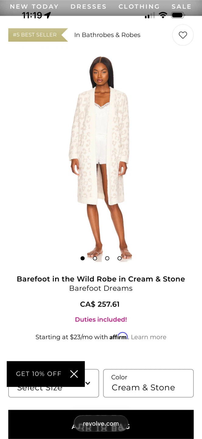 Barefoot Dreams CozyChic Robe Cream/Stone Size 1