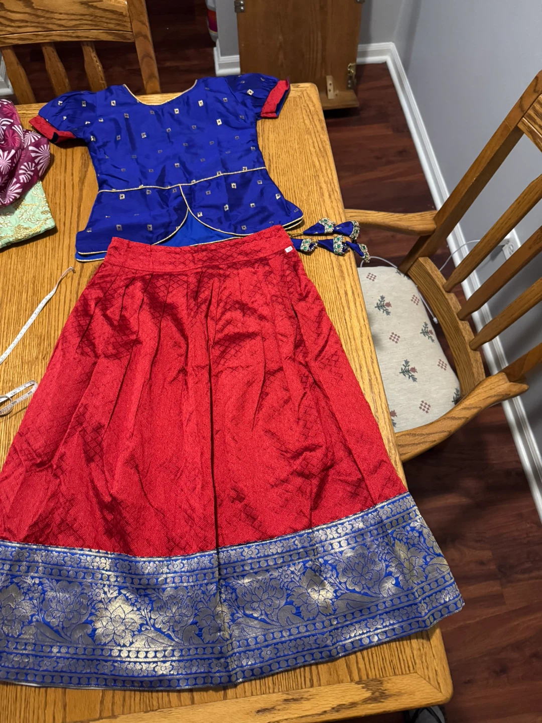 Indian Outfit Set - Red Skirt & Blue Top