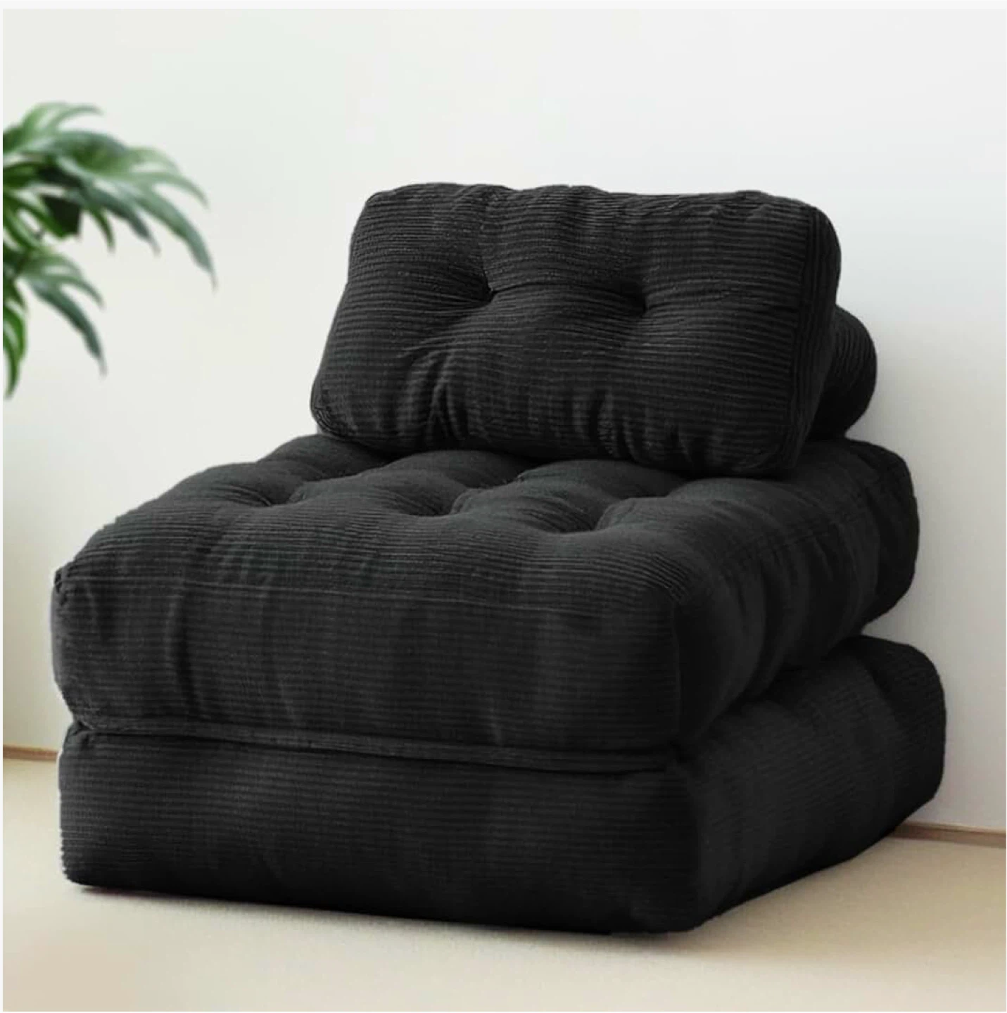 Black Corduroy Floor Cushion Chair