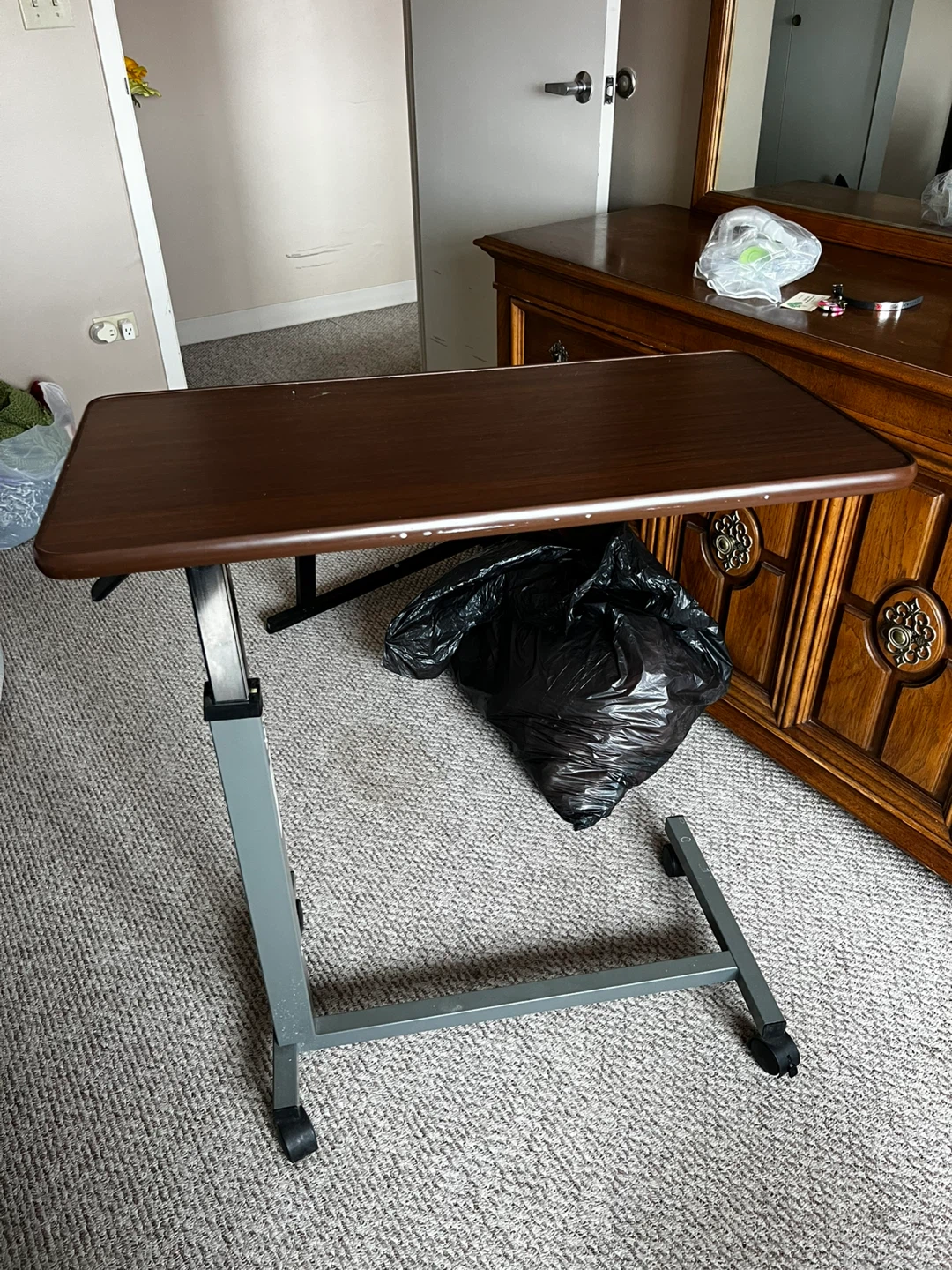 Adjustable Brown Overbed Table