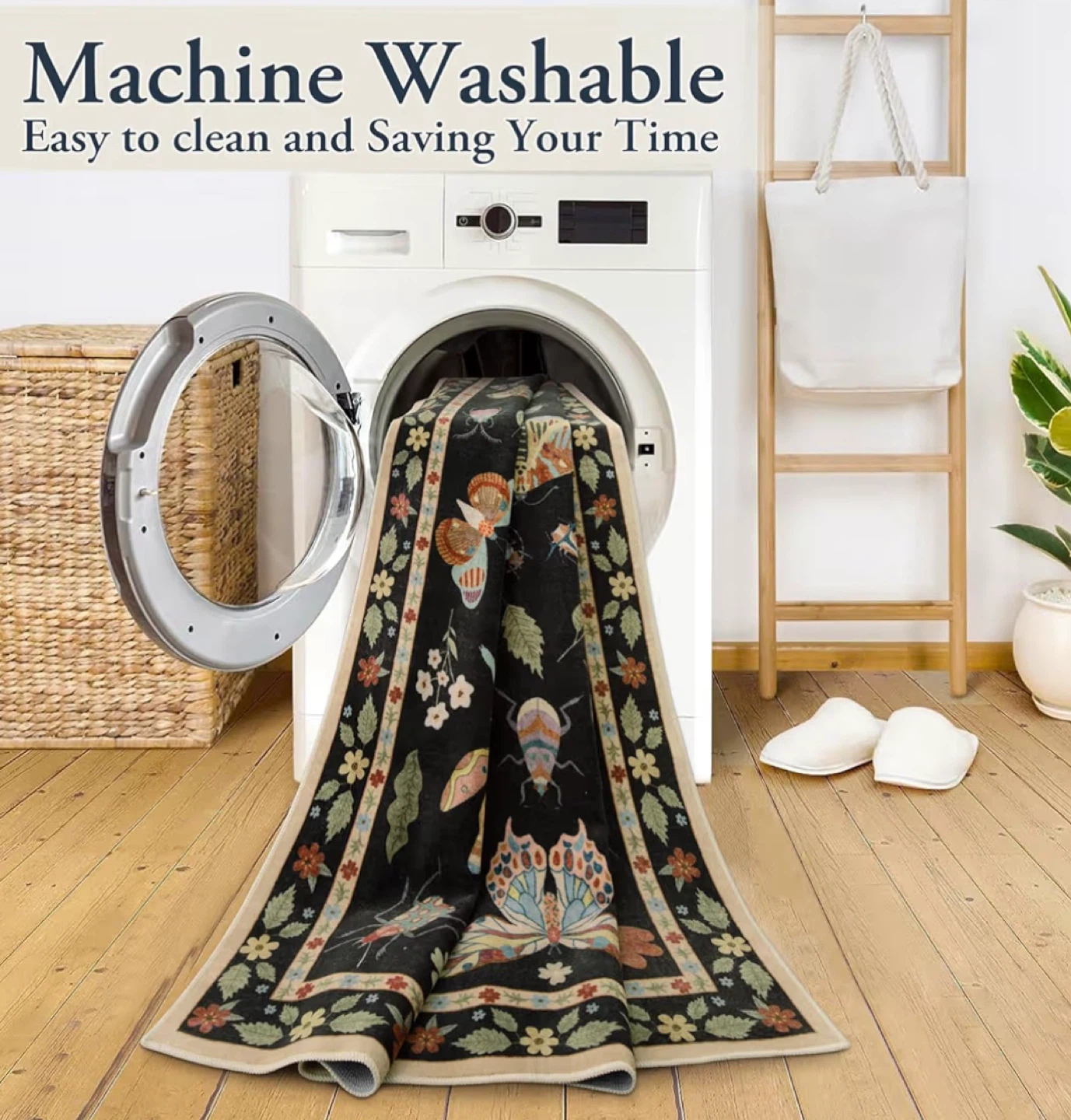 8x10 Feet Lahome Washable Rug - Butterfly/Insect Design - photo 3