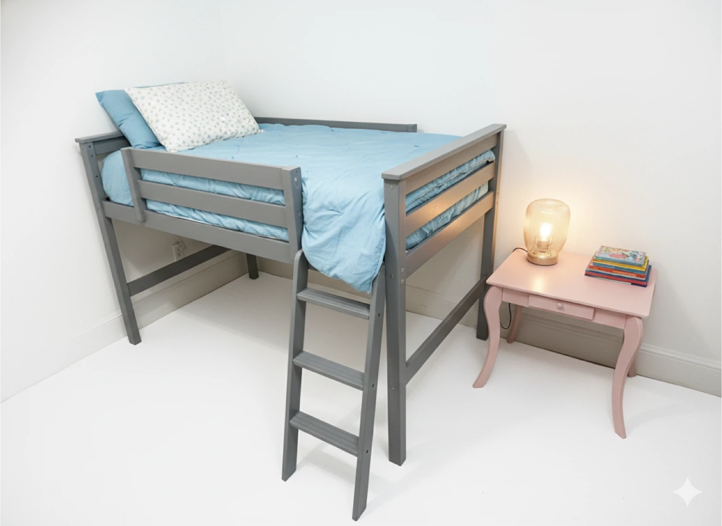 Gray Loft Bed Frame with Ladder