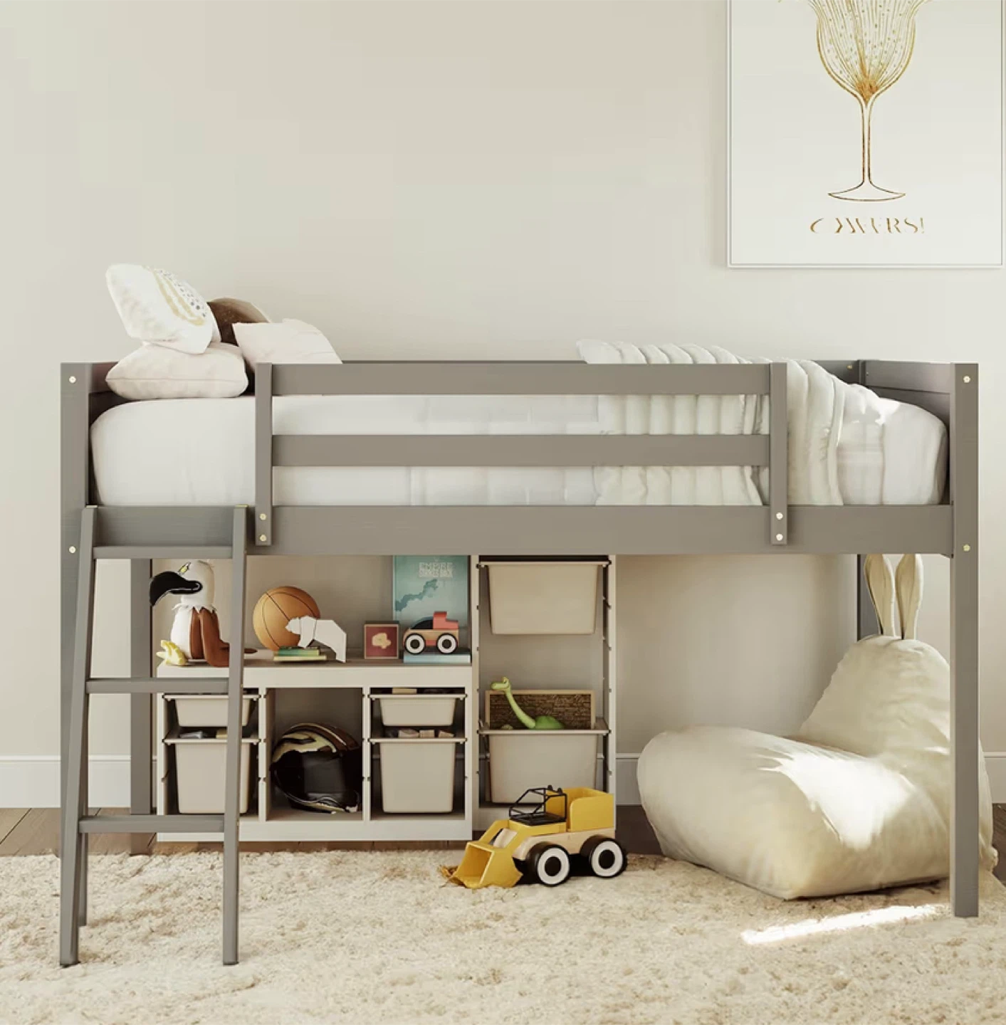 Gray Loft Bed Frame with Ladder - photo 3