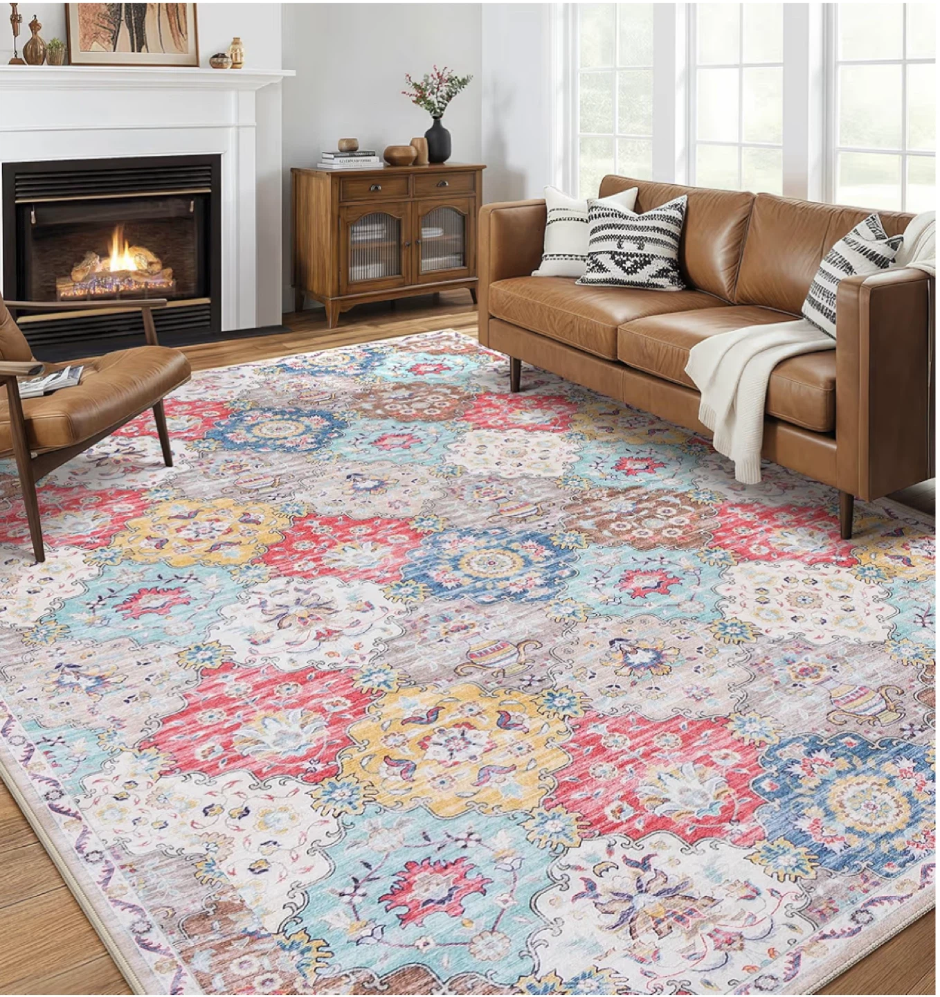 9x12 Feet Colorful Area Rug - Machine Washable