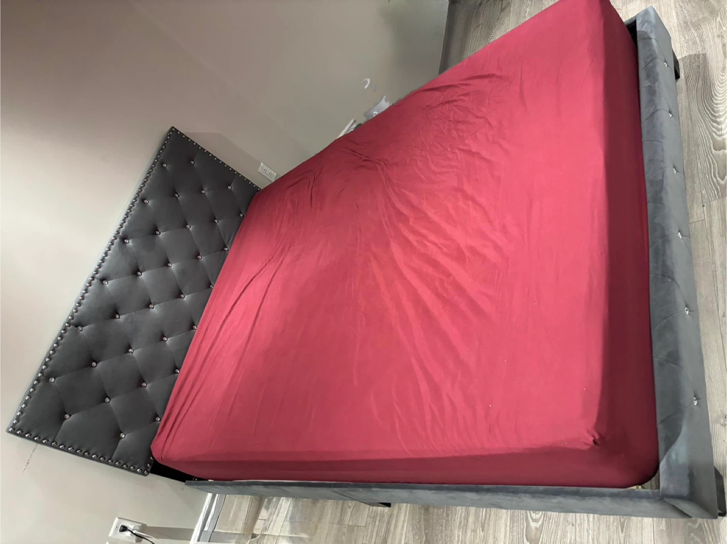 Queen Size Grey Upholstered Bed Frame and mattress - photo 2