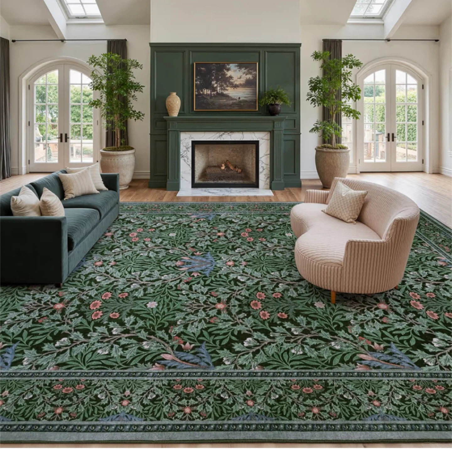 8x10 Feet Green Floral Area Rug