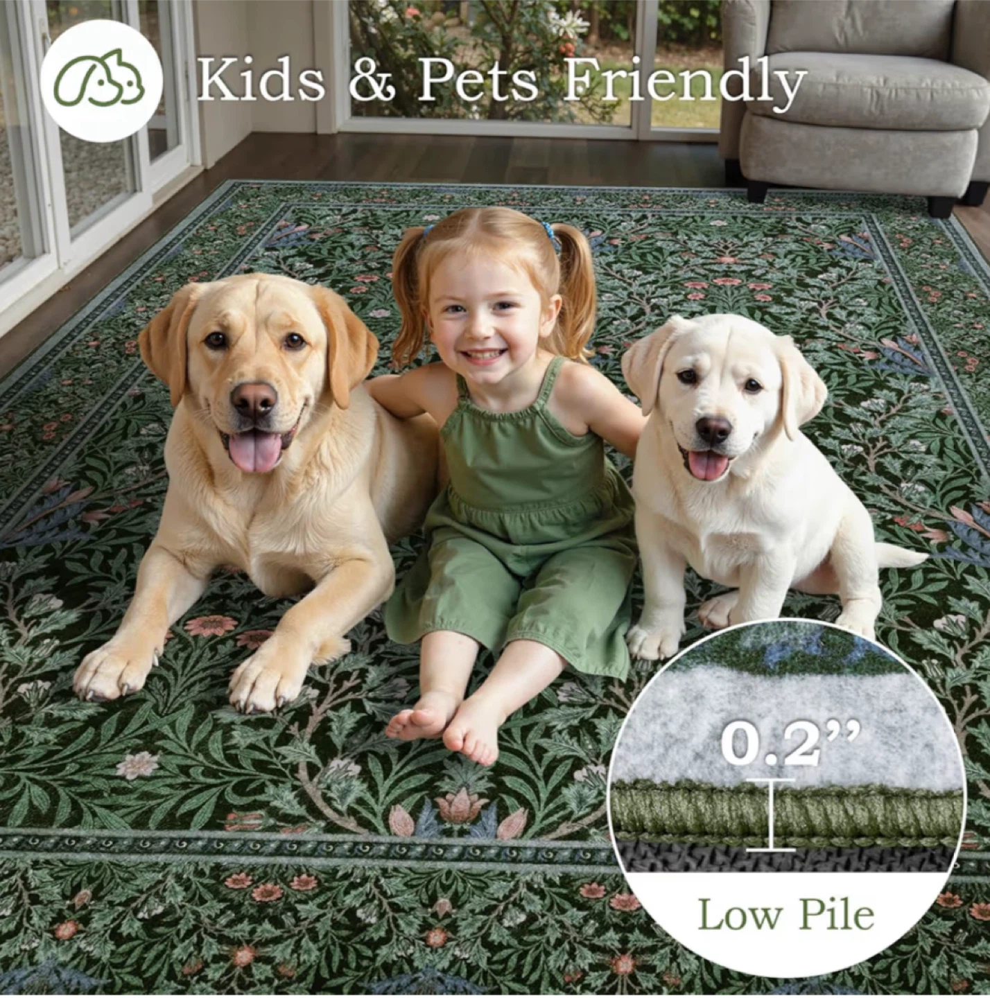 8x10 Feet Green Floral Area Rug - photo 4