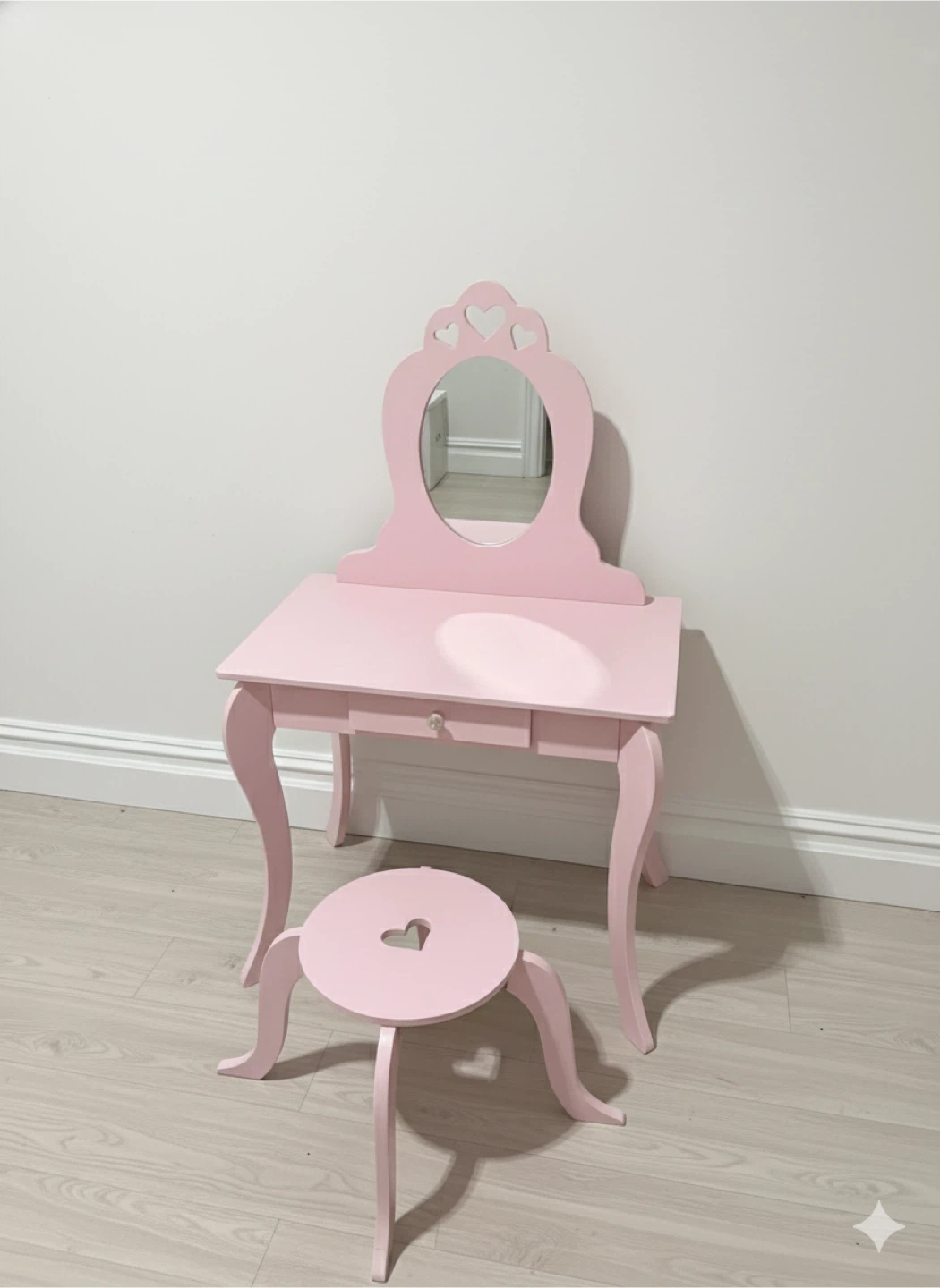 Pink Kids Vanity Table with Stool