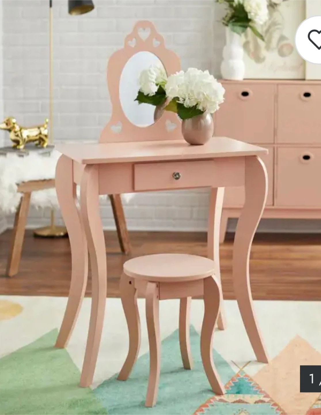 Pink Kids Vanity Table with Stool - photo 2